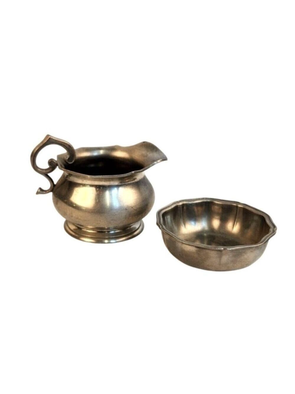 Vintage French Pewter Creamer and Sugar Bowl Set with Hallmarks
